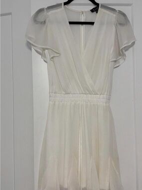 Francesca's Collections Ivory Sheer Flutter-Sleeve Mini Dress